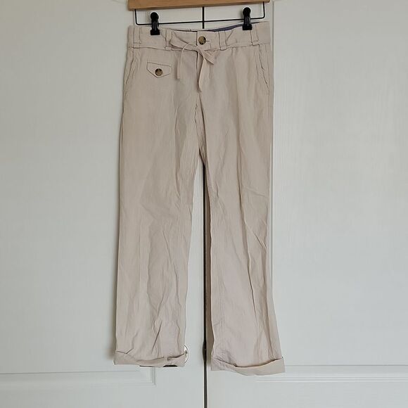 Banana Republic Women's Cotton Pinstripes Wide Leg Cropped Capri Pants Cream 0 - Picture 1 of 16
